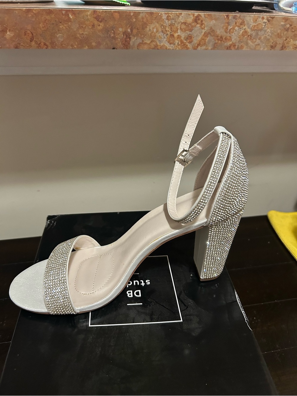 Embellished Ankle-Strap Block Heel Sandal - Silver